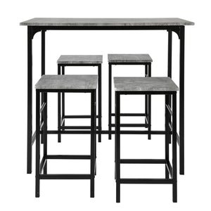 Set 5 Pezzi Tavolo con 4 sgabelli Mobile Bar per casa Stile Industriale L100*P60*A87 cm Grigio OGT11-HG