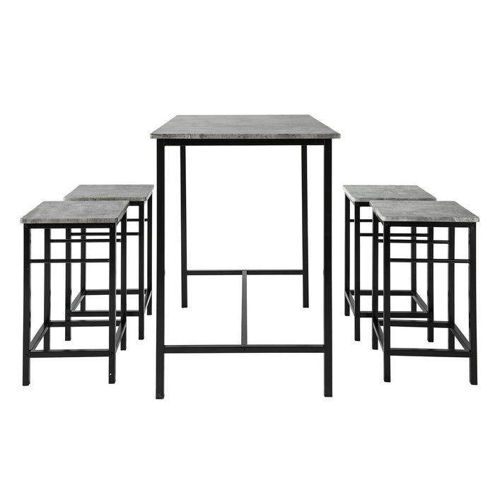 Set 5 Pezzi Tavolo con 4 sgabelli Mobile Bar per casa Stile Industriale L100*P60*A87 cm Grigio OGT11-HG