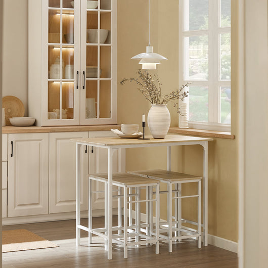 Set 5 Pezzi Tavolo con 4 sgabelli Mobile Bar per casa Stile Industriale L100*P60*A87 cm Bianco OGT11-WN