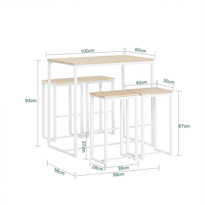 Set 5 Pezzi Tavolo con 4 sgabelli Mobile Bar per casa Stile Industriale L100*P60*A96cm Bianco OGT15-WN