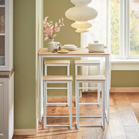 Set 5 Pezzi Tavolo con 4 sgabelli Mobile Bar per casa Stile Industriale L100*P60*A96cm Bianco OGT15-WN