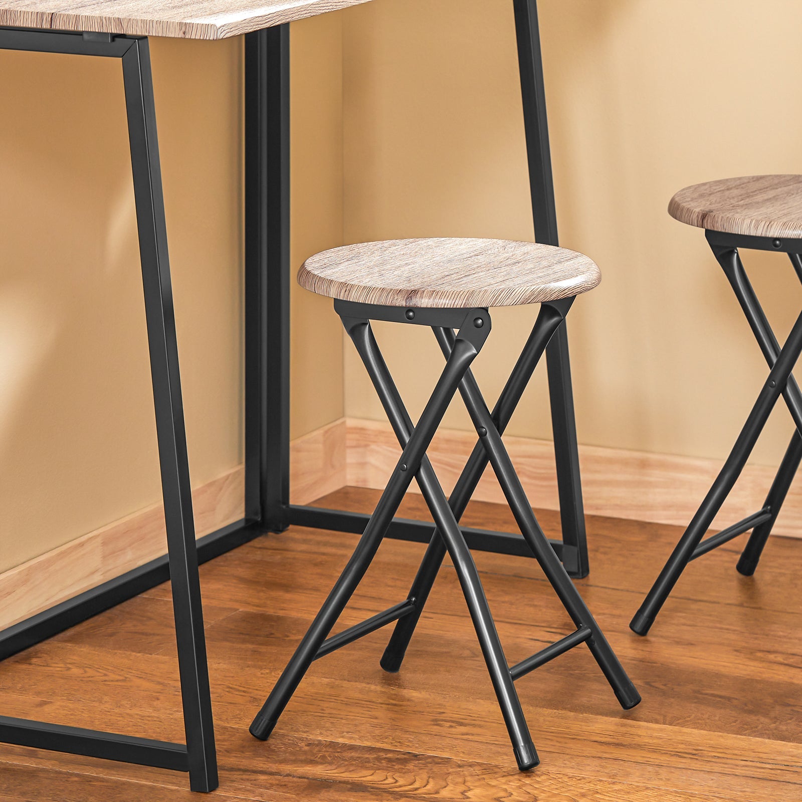 Tavolo Pieghevole con 2 sgabelli Pieghevole Tavolo salvaspazio in Legno e Ferro L90*P45*A74 cm Max Portata 150 kg OGT18-N