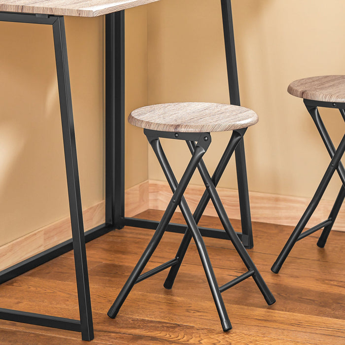 Tavolo Pieghevole con 2 sgabelli Pieghevole Tavolo salvaspazio in Legno e Ferro L90*P45*A74 cm Max Portata 150 kg OGT18-N