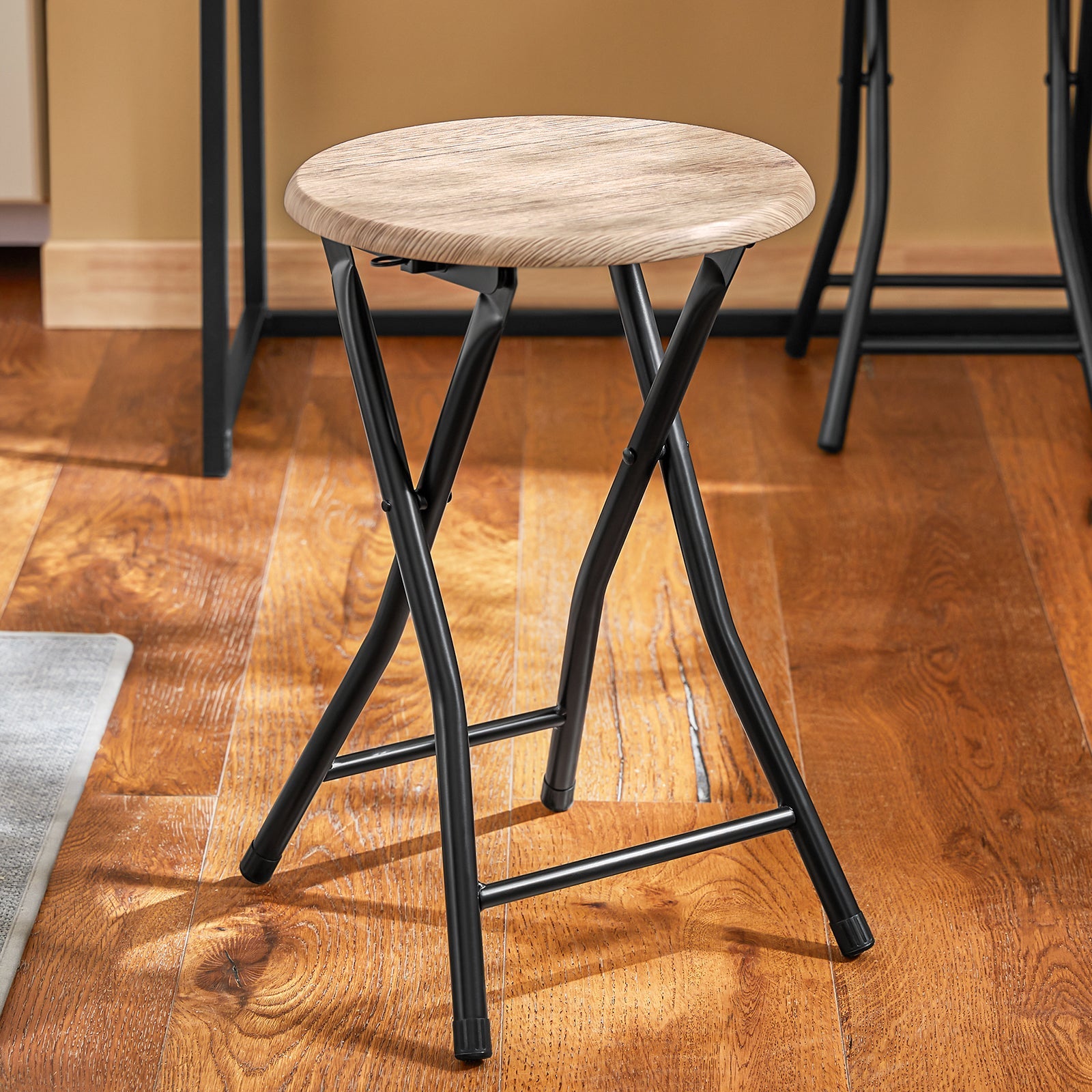 Tavolo Pieghevole con 2 sgabelli Pieghevole Tavolo salvaspazio in Legno e Ferro L90*P45*A74 cm Max Portata 150 kg OGT18-N