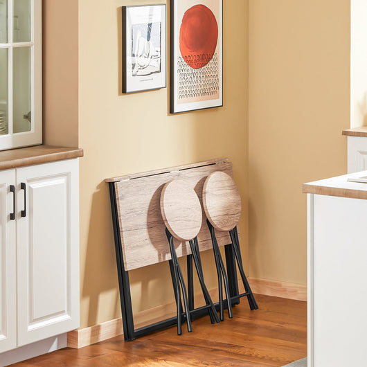 Tavolo Pieghevole con 2 sgabelli Pieghevole Tavolo salvaspazio in Legno e Ferro L90*P45*A74 cm Max Portata 150 kg OGT18-N