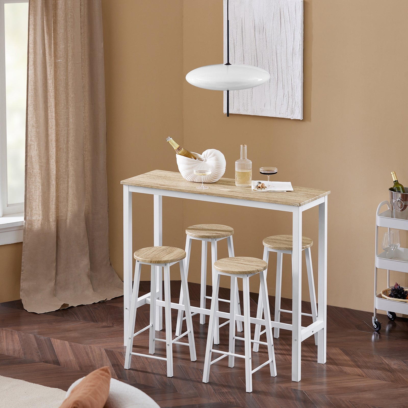 Set 5 Tavolo con 4 sgabelli,Bancone Bar tavolo bar con sgabelli penisola cucina Bianco OGT22-WN