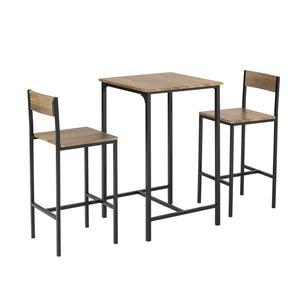 Set 3 Pezzi Tavolo con 2 sgabelli Mobile Bar per casa Stile Industriale, L60*P60*A97cm, Legno OGT27-N