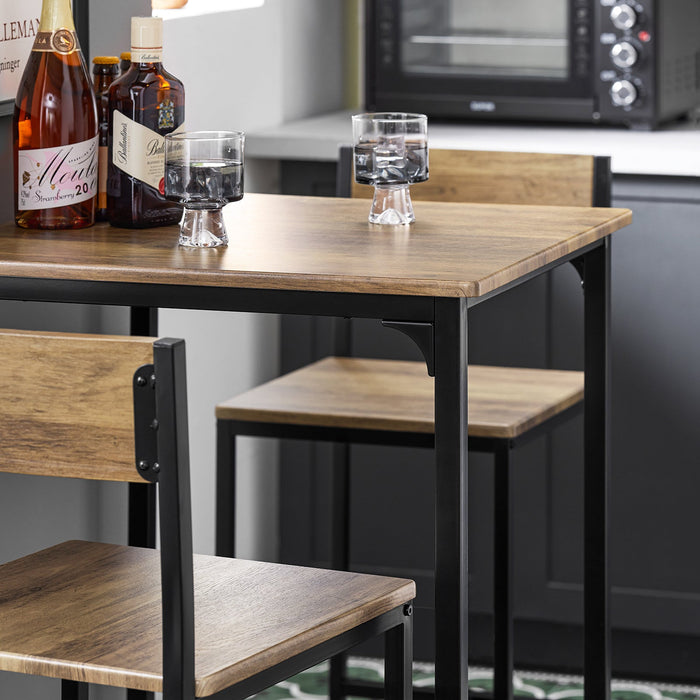 Set 3 Pezzi Tavolo con 2 sgabelli Mobile Bar per casa Stile Industriale, L60*P60*A97cm, Legno OGT27-N