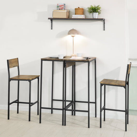 Set 3 Pezzi Tavolo Bar con 2 Aedie Alto Tavolo Legno Allungabile Tavolo da Pranzo Tavolo Alto OGT42-F