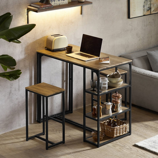 Set 3 Pezzi Tavolo con 2 sgabelli, Set di mobili da Balcone, Tavolo alto con 3 ripiani OGT43-F