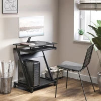 Scrivania Salvaspazio con Piano Tastiera a Scomparsa, 4 Ruote e Ripiano Inferiore, 60x48x73 cm, Nero