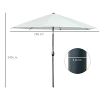 Ombrellone da Giardino Rotondo con Manovella e Inclinabile a 3 Livelli, Ø265x240 cm, Crema