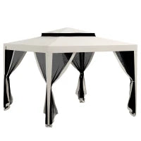 Gazebo da Giardino 3x3 m con Zanzariera, Doppio Tetto e 8 Fori, in Acciaio e Poliestere Bianco Crema