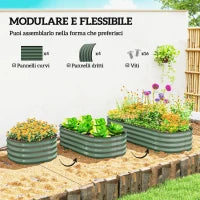 Letto per Orto Rialzato Modulare 150x62x30cm in Acciaio Galvanizzato con Fondo Aperto, Verde