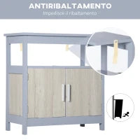 kleankin Mobile Sottolavabo Bagno con Armadietto e Ripiano Aperto, 60x30x62cm, Grigio e Legno Naturale