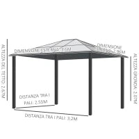 Gazebo da Giardino in Acciaio, Alluminio e Poliestere con Tetto in Policarbonato e Zanzariere, 2.94x3.60x2.67 m