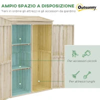 Casetta da Giardino in Legno di Abete con 2 Porte e Ripiani, 120x57x183cm, Naturale