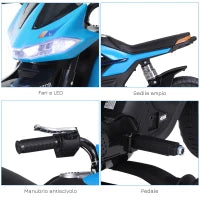 Moto Elettrica per Bambini da 6V con Rotelle e Fari, in PP e Metallo, 105x52.3x62.3 cm, Azzurro e Nero