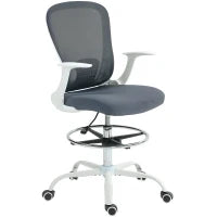 Sedia da ufficio ergonomica con poggiapiedi regolabile e braccioli ribaltabili, altezza regolabile, 59x62x99-119cm, grigio