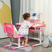 Banco Scuola Regolabile con Sedia per Bambini 6-12 Anni, 70x49.5x80-105 cm, Rosa