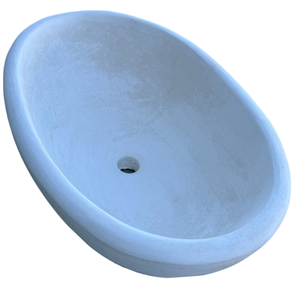 Pilozza lavabo ovale cemento calcestruzzo l.60xp.40xh.20 cm bianca serie ostuni