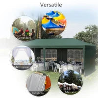Gazebo da Giardino 6x3 m per Eventi con Pareti Rimovibili e Finestre Trasparenti, Verde