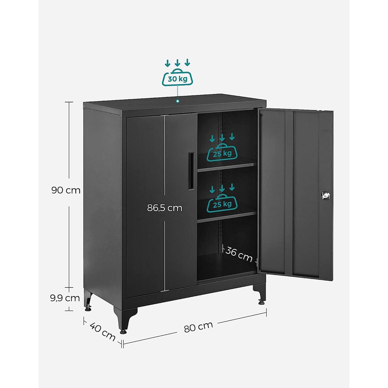 Armadio da ufficio multiuso armadio da ufficio con serratura a 2 ante unità di stoccaggio in acciaio per ufficio soggiorno nero 12_0004829