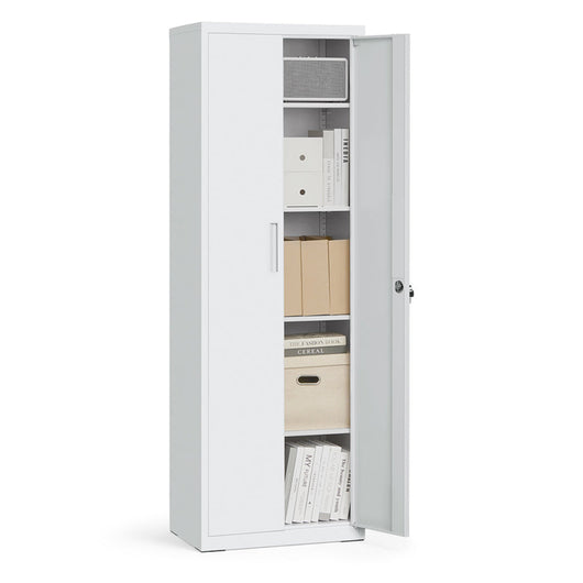 Armadio di stoccaggio in acciaio a 5 ripiani armadio per ufficio doppia anta unità di stoccaggio per garage resistente ufficio grigio 12_0003985