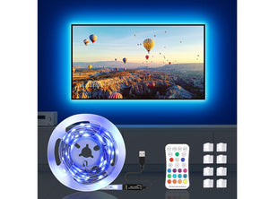 OMERIL Striscia LED 2M RGB 5050 con 16 Colori e 4 Modalità Alimentata USB Impermeabile con Telecomando IR per TV Retroilluminazione