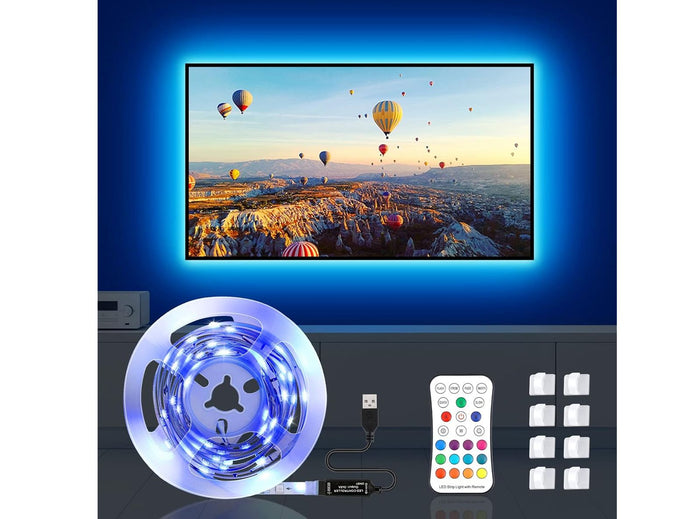 OMERIL Striscia LED 2M RGB 5050 con 16 Colori e 4 Modalità Alimentata USB Impermeabile con Telecomando IR per TV Retroilluminazione
