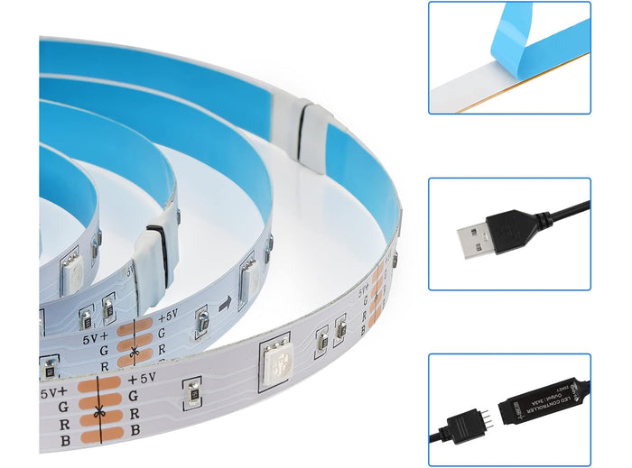 OMERIL Striscia LED 2M RGB 5050 con 16 Colori e 4 Modalità Alimentata USB Impermeabile con Telecomando IR per TV Retroilluminazione