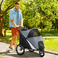 Passeggino per Cani, Pieghevole, Tetto Apribile, Cuscino, Telaio in Acciaio, Grigio e Nero