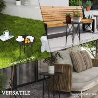 Tavolino da Giardino con Intagli a Fiori e Foglie, Tavolo da Esterno e Interno, Ø40x50 cm, Nero