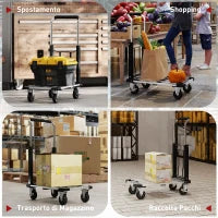 Carrello Portapacchi Pieghevole con Pedana Estensibile, Capacità 150 kg, Maniglia Regolabile, Argento