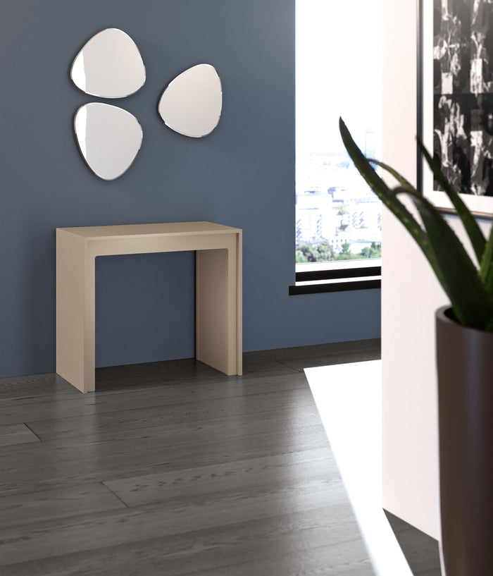 Pinocchio - Consolle allungabile (42,5/302,5 x 90 cm) in MDF laccato tortora