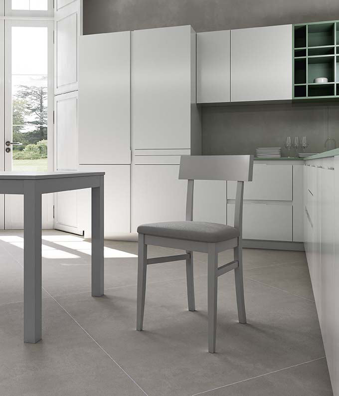 Monaco - Sedia in legno laccato in similpelle grigia 2 pz