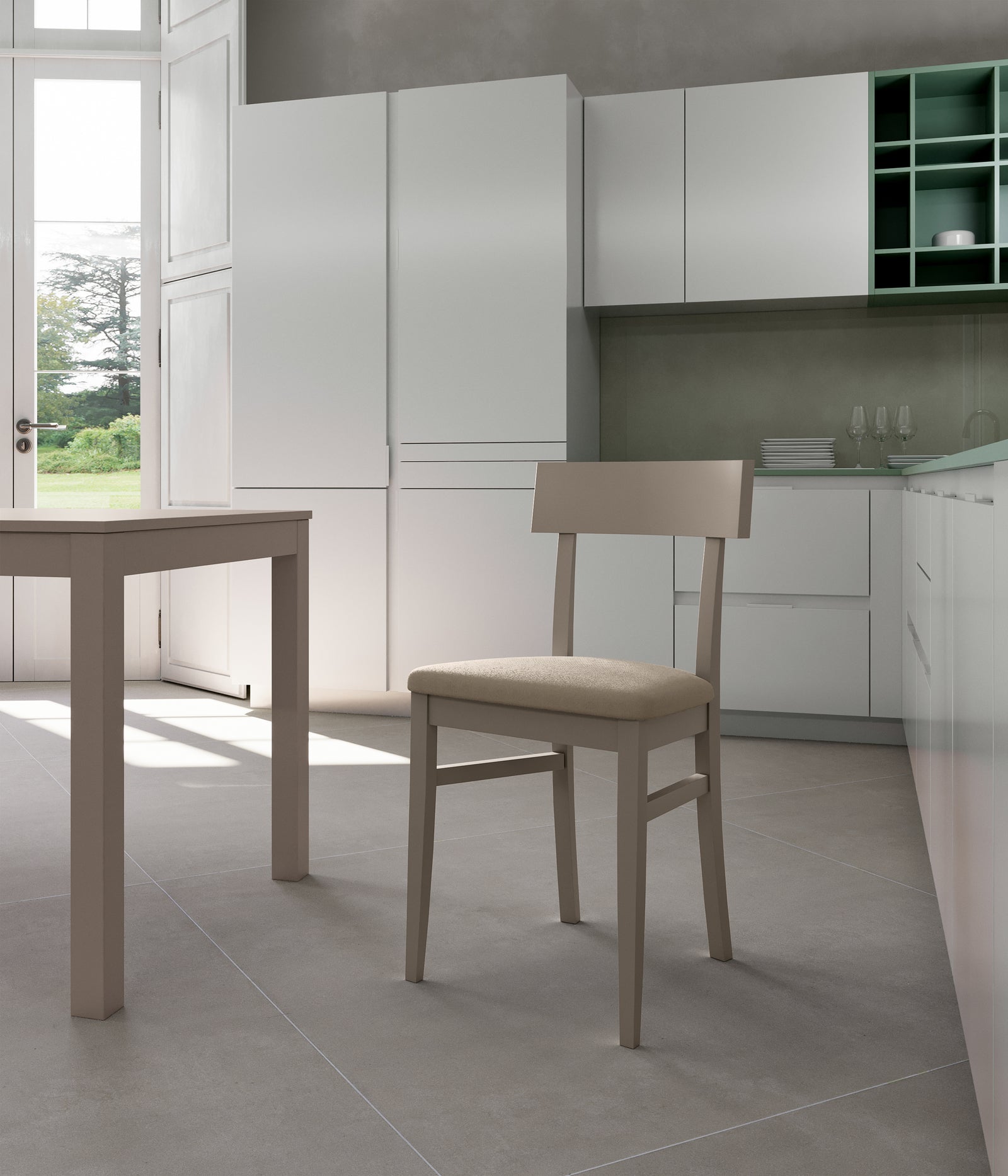 Monaco - Sedia in ecopelle legno laccato tortora 2 pz