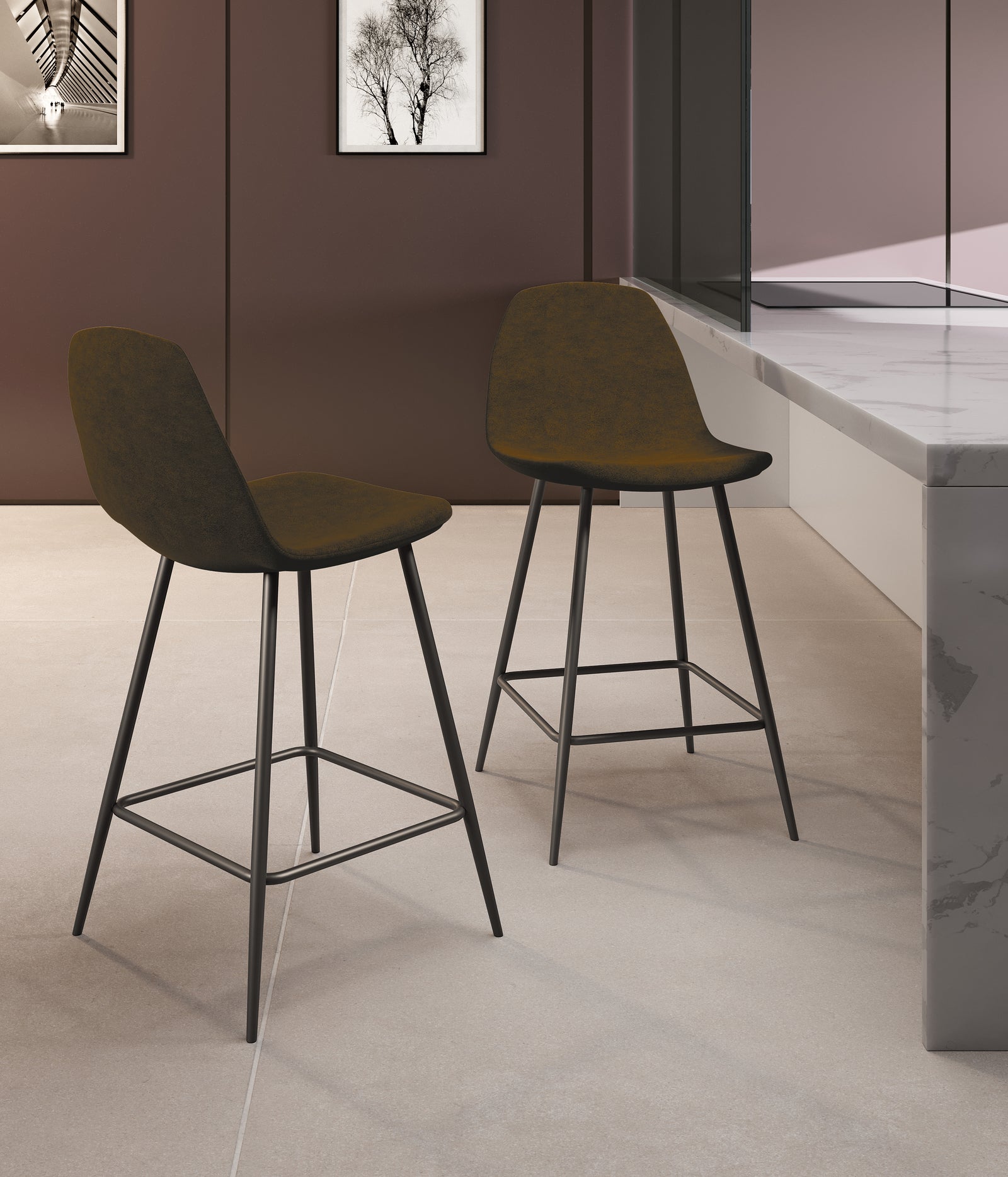 Brigitte - Sgabello in similpelle marrone - Set da 2 pz