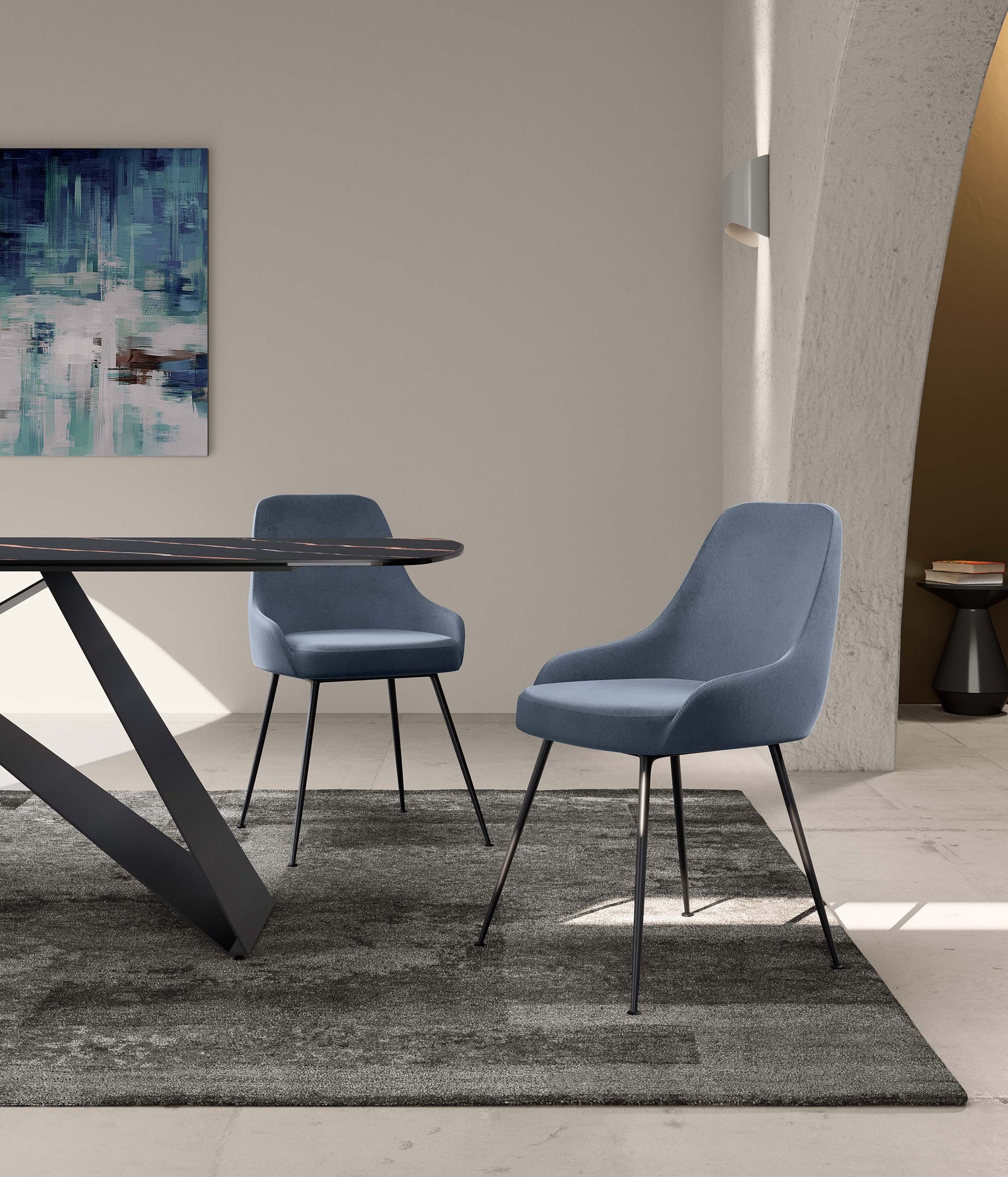 Nandy - Sedia in microfibra nera effetto velluto 1 pz