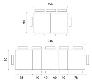 Big - Tavolo allungabile (156/316 x 90 cm) in Melaminico Nero