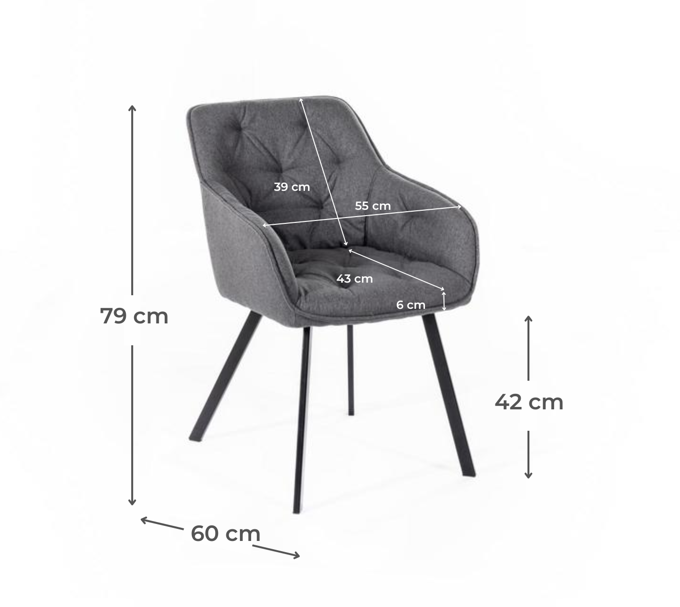 Elsa - Sedia in tessuto grigio scuro 2 pz