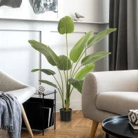 Pianta Artificiale Decorativa 109 cm Banano Artificiale con Vaso e Foglie per Interno Verde