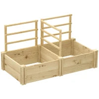 Letto per Orto con 3 Tralicci e 2 Fioriere in Legno di Abete con Fondo Aperto, 119x62.5x64 cm, color Legno