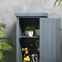 Casetta Porta Attrezzi a 3 Ripiani in Legno da Abete con Tetto in Metallo, 45x45x160 cm, Grigio