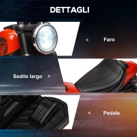 Moto Elettrica per Bambini 18-36 Mesi con Rotelle e Fanale, 76x42x57 cm, Rosso e Nero