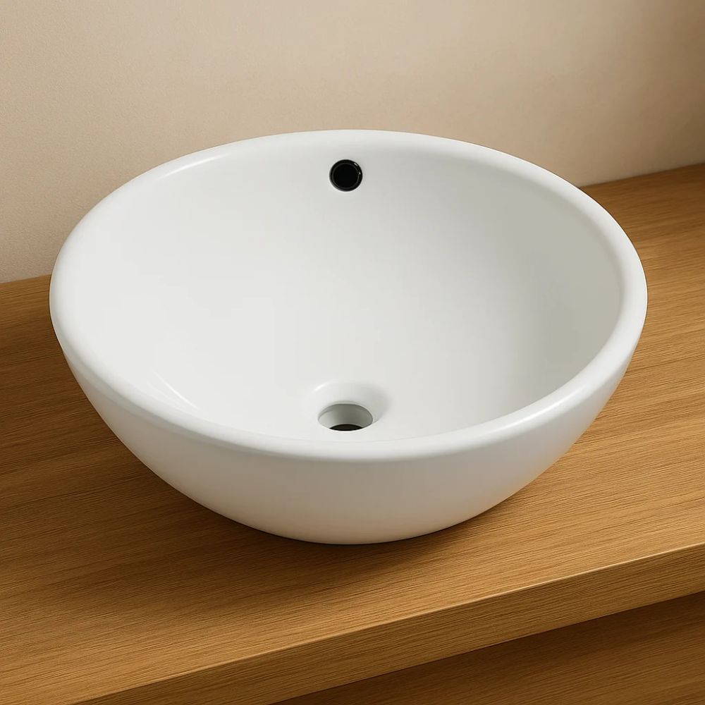 Lavabo da appoggio ceramica bianco tondo lavello arredo bagno cm 42x42x17,5