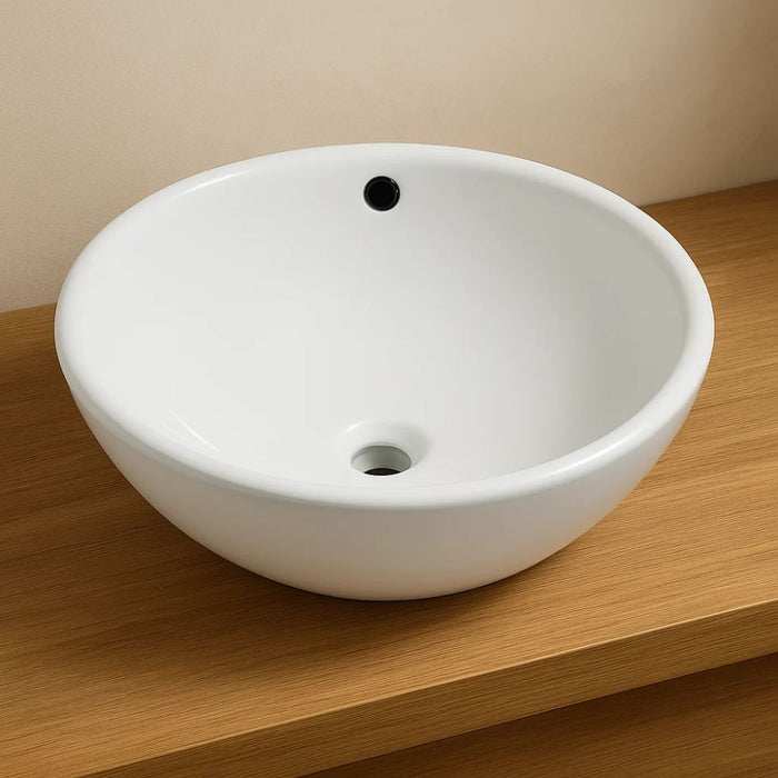 Lavabo da appoggio ceramica bianco tondo lavello arredo bagno cm 42x42x17,5