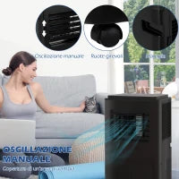 Condizionatore Portatile 950W con 5 Modalità e 3 Velocità, in Plastica ABS e Acciaio, 33x28x70.4 cm, Nero