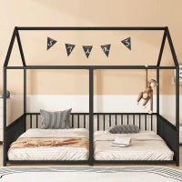 Letto per Bambini 4+ Anni Matrimoniale 90x200 cm, con Ringhiera di Sicurezza, Senza Materasso, Nero