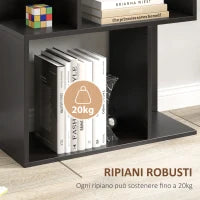 Mobile Libreria in Legno a 5 Ripiani Design Moderno in Legno, 60x24x184.5 cm, Nero